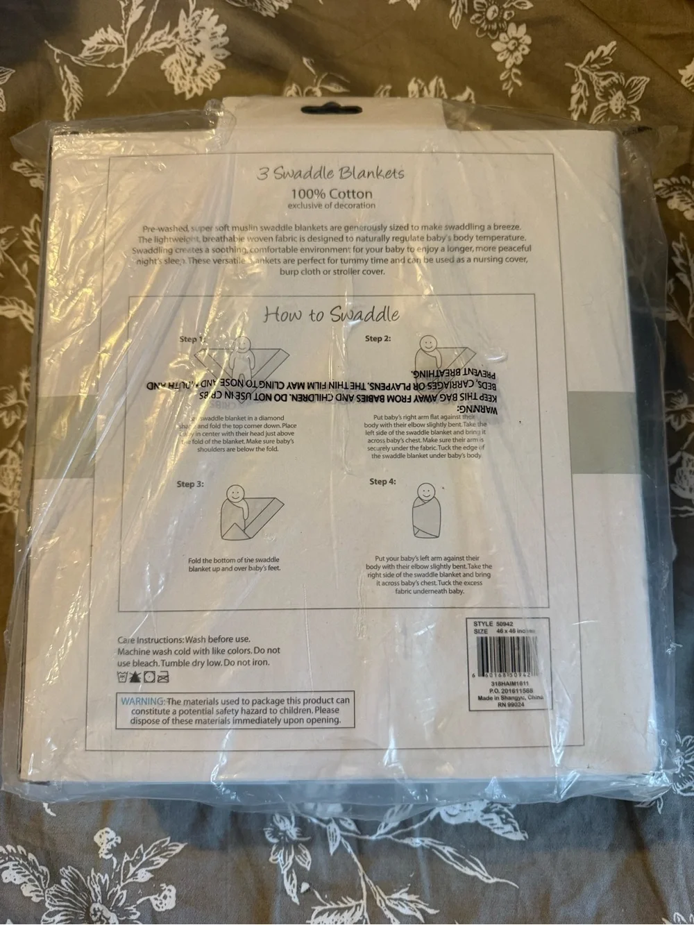 Hudson Baby Fox & Blue Pattern Cotton Muslin Swaddle Blankets - 3 pack